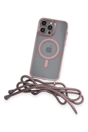 Newface Apple iPhone 12 Pro Kılıf Divo Lazer Askılı Magsafe Kapak - Pembe