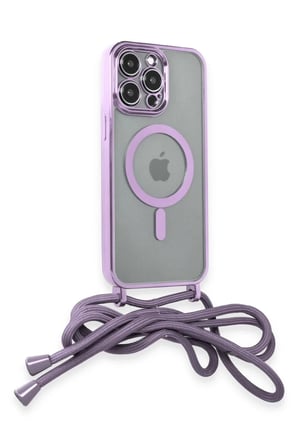 Newface Apple iPhone 13 Pro Max Kılıf Divo Lazer Askılı Magsafe Kapak - Lila