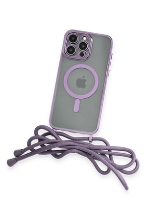 Newface Apple iPhone 13 Pro Max Kılıf Divo Lazer Askılı Magsafe Kapak - Lila
