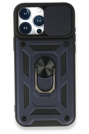 Newface Apple iPhone 15 Pro Max Kılıf Pars Lens Yüzüklü Silikon - Lacivert