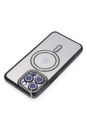 Newface Apple iPhone 15 Pro Kılıf Joke Simli Magneticsafe Kılıf - Siyah
