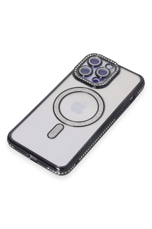 Newface Apple iPhone 15 Pro Kılıf Joke Simli Magneticsafe Kılıf - Siyah