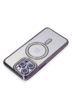 Newface Apple iPhone 15 Pro Max Kılıf Joke Simli Magneticsafe Kılıf - Derin Mor