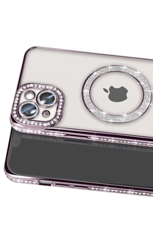 Newface Apple iPhone 14 Kılıf Joke Simli Magneticsafe Kılıf - Pembe