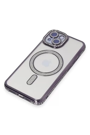 Newface Apple iPhone 13 Kılıf Joke Simli Magneticsafe Kılıf - Derin Mor