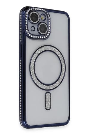 Newface Apple iPhone 13 Kılıf Joke Simli Magneticsafe Kılıf - Lacivert