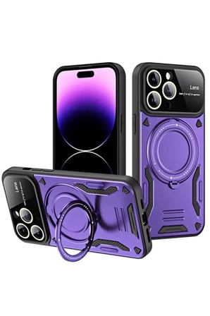 Newface Apple iPhone 16 Pro Kılıf Joy Lens Standlı Kapak - Mor