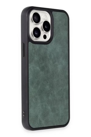 Newface Apple iPhone 15 Pro Kılıf Aras Deri Kapak - Koyu Yeşil