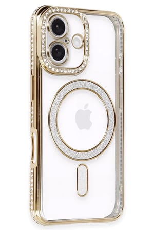 Newface Apple iPhone 16 Kılıf Joke Simli Magneticsafe Kılıf - Gold