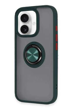 Newface Apple iPhone 16 Kılıf Montreal Yüzüklü Silikon Kapak - Yeşil
