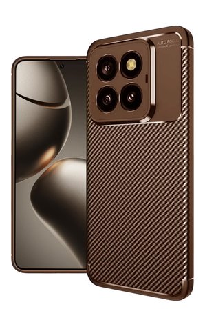 Newface Xiaomi Mi 14T Pro Kılıf Auto Focus Karbon Kapak - Kahverengi