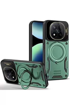 Newface Xiaomi Redmi Note 14 Pro 5G Kılıf Joy Lens Standlı Kapak - Koyu Yeşil