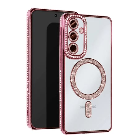 Newface Samsung Galaxy S25 Kılıf Joke Simli Magneticsafe Kılıf - Pembe