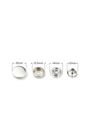 15mm (61 TİP) Paslanmaz Büyük Çıtçıt (KALIPSIZDIR) [nikel/gümüş Renk] 100 Adet