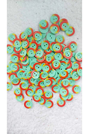 17Mm 28 Boy Yeşil Üzeri Turuncu 2 Delikli Polyester Düğme (20 ADET)