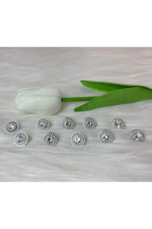 Gümüş Yuvarlak Taşlı Düğme (18boy) 11mm-10 Adet