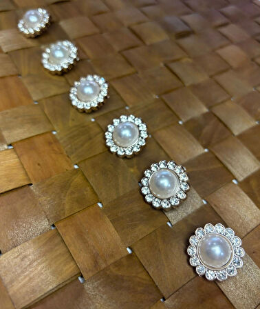 TAŞLI DÜĞME 34 BOY (20,5MM) GOLD - 5 ADET ÇİÇEKLİ (1204)