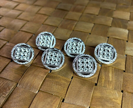 TAŞLI DÜĞME 34 BOY (21,5MM) GÜMÜŞ - 5 ADET