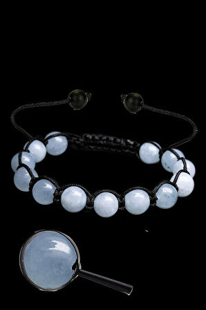 Sertifikalı Makrome Akuamarin Taşı Bileklik -1.kalite