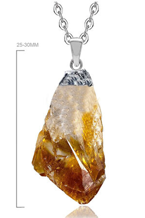 Sertifikalı Ham Işlenmemiş Sitrin Taşı Doğal Taş Kolye (24k Altın Kaplama) Doğal Sarı 45 cm
