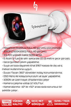 BAYICAM 3 Kameralı Kare 3 Dış Kamera Set 250 GB HDD Full HD Gece Görüşlü Güvenlik Kamerası Sistemi