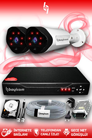 BAYICAM 2 Kameralı Uzay 2 Dış Kamera Set 320 GB HDD Full HD Gece Görüşlü Güvenlik Kamerası Sistemi