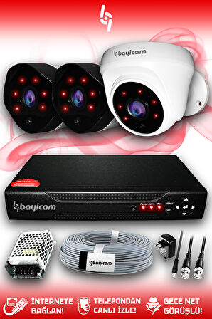 BAYICAM 3 Kameralı Uzay 1 İç Kamera Set HDD'siz Full HD Gece Görüşlü Güvenlik Kamerası Sistemi