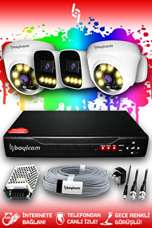 BAYICAM 4 Kameralı Zebra 2 İç Kamera Set HDD'siz Full HD Renkli Gece Görüşlü Güvenlik Kamerası Sistemi