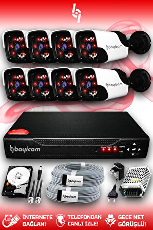 BAYICAM 8 Kameralı Panda 8 Dış Kamera Set 320 GB HDD Full HD Gece Görüşlü Güvenlik Kamerası Sistemi