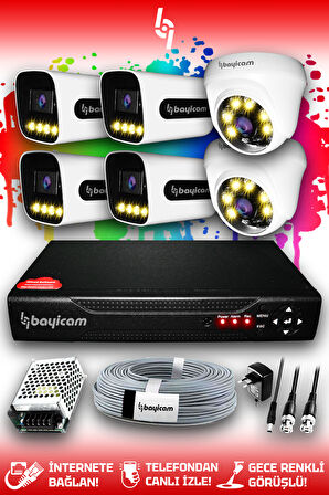 BAYICAM 6 Kameralı Zebra 2 İç Kamera Set HDD'siz Full HD Renkli Gece Görüşlü Güvenlik Kamerası Sistemi