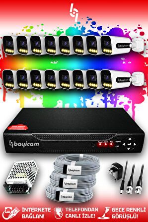 BAYICAM 16 Kameralı Zebra 16 Dış Kamera Set HDD'siz Full HD Renkli Gece Görüşlü Güvenlik Kamerası Sistemi