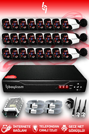 BAYICAM 24 Kameralı Panda 24 Dış Kamera Set HDD'siz Full HD Gece Görüşlü Güvenlik Kamerası Sistemi