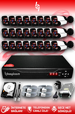 BAYICAM 24 Kameralı Panda 24 Dış Kamera Set 500 GB HDD Full HD Gece Görüşlü Güvenlik Kamerası Sistemi