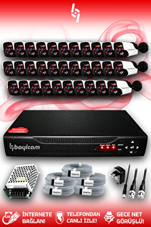 BAYICAM 32 Kameralı Panda 32 Dış Kamera Set HDD'siz Full HD Gece Görüşlü Güvenlik Kamerası Sistemi