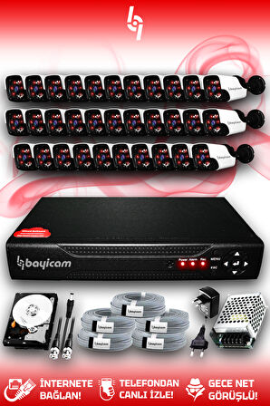 BAYICAM 32 Kameralı Panda 32 Dış Kamera Set 320 GB HDD Full HD Gece Görüşlü Güvenlik Kamerası Sistemi