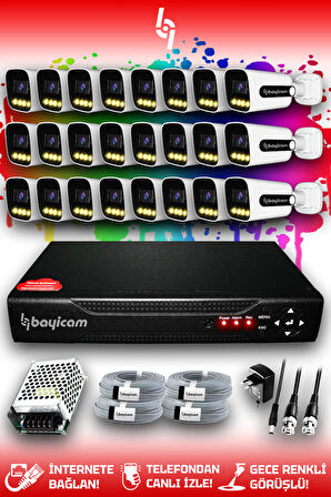 BAYICAM 24 Kameralı Zebra 24 Dış Kamera Set HDD'siz Full HD Renkli Gece Görüşlü Güvenlik Kamerası Sistemi