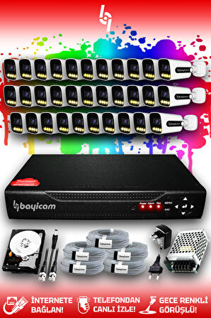 BAYICAM 32 Kameralı Zebra 32 Dış Kamera Set 320 GB HDD Full HD Renkli Gece Görüşlü Güvenlik Kamerası Sistemi