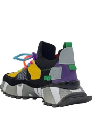 24Y303-1 Kadın Renkli Premium Sneaker Spor Ayakkabı SİYAH