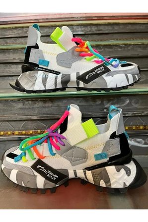 24Y303-1 Kadın Renkli Premium Sneaker Spor Ayakkabı BEYAZ