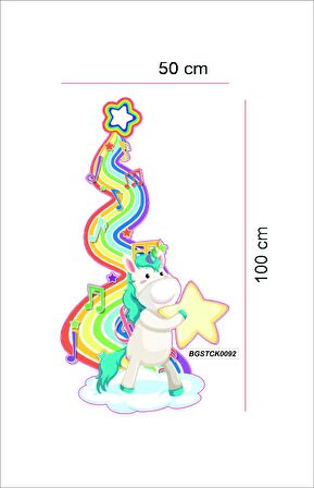 Bizerk Görsel Gökkuşağı Unicorn Tek Boynuzlu At Yıldız Bebek/Çocuk Odası Duvar Kapı Cam Sticker Seti