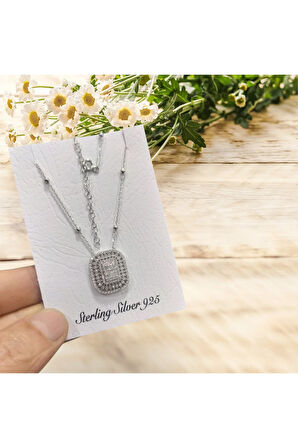 Modahilye 925 Ayar Gümüş Baget Taşlı Özel Tasarım Kolye