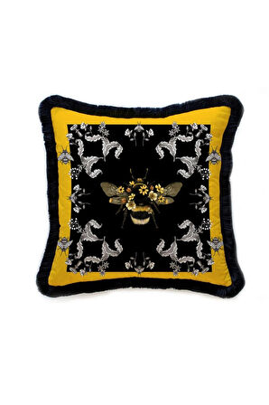 Arı Desenli Yastık/Kırlent (Dolgu Boncuk Elyaf, Ulusl. Yıkama Ve Solmama Sertifikası)