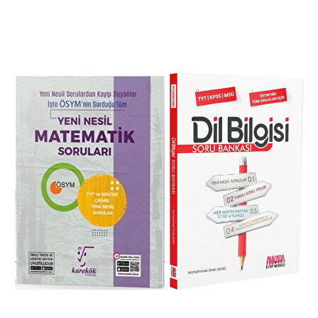 Karekök Yayınları Yeni Nesil Matematik Soruları ve AKM Dil Bilgisi Soru Bankası Seti 2 Kitap