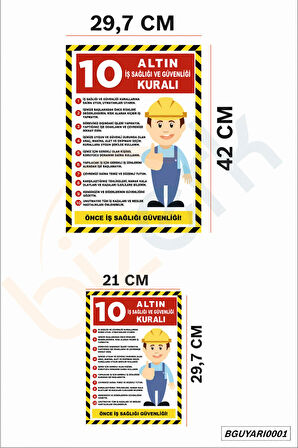 Bizerk Görsel 10 Altın İş Sağlığı ve Güvenliği Kuralı İSG Uyarı Levhaları Dekota UV Baskı