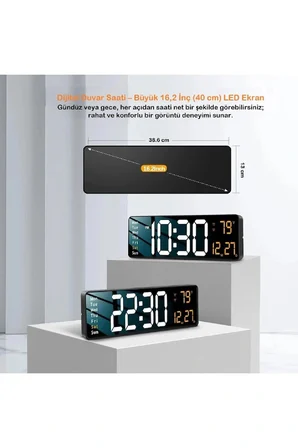 16" LED Duvar Saati Büyük Göstergeli Dijital Saat Alarm Fonksiyonlu