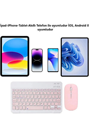Kablosuz Bluetooth Türkçe Q Klavye ve Mouse Seti Ios/AndroidTablet Telefon Uyumlu Şarjlı