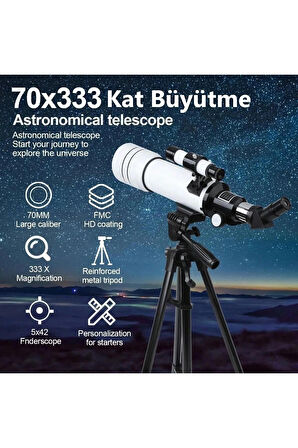 Teleskop 333x Çantalı Astronomik Gökyüzü Ay Doğa Teleskobu Tripod Telefon Tutucu Ay+Güneş Filtresi