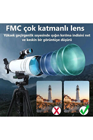 Teleskop 333x Çantalı Astronomik Gökyüzü Ay Doğa Teleskobu Tripod Telefon Tutucu Ay+Güneş Filtresi