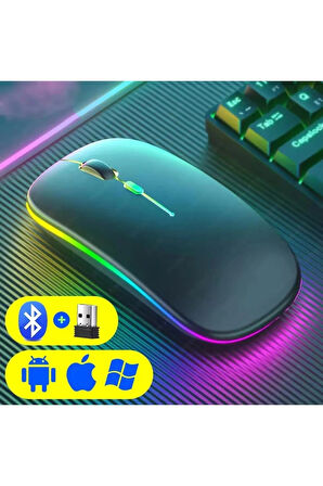 Şarjlı Kablosuz Mouse Bluetooth\2.4ghz RGB Işıklı Sessiz Tıklama Tablet Telefon Bilgisayar Uyumlu