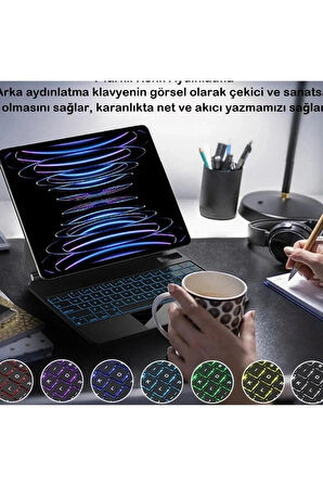 Manyetik Kılıf iPad Pro11"/iPad Air(4 ve 5.nesil) için Uyumlu Bluetooth Aydınlatmalı Klavyeli Kılıf